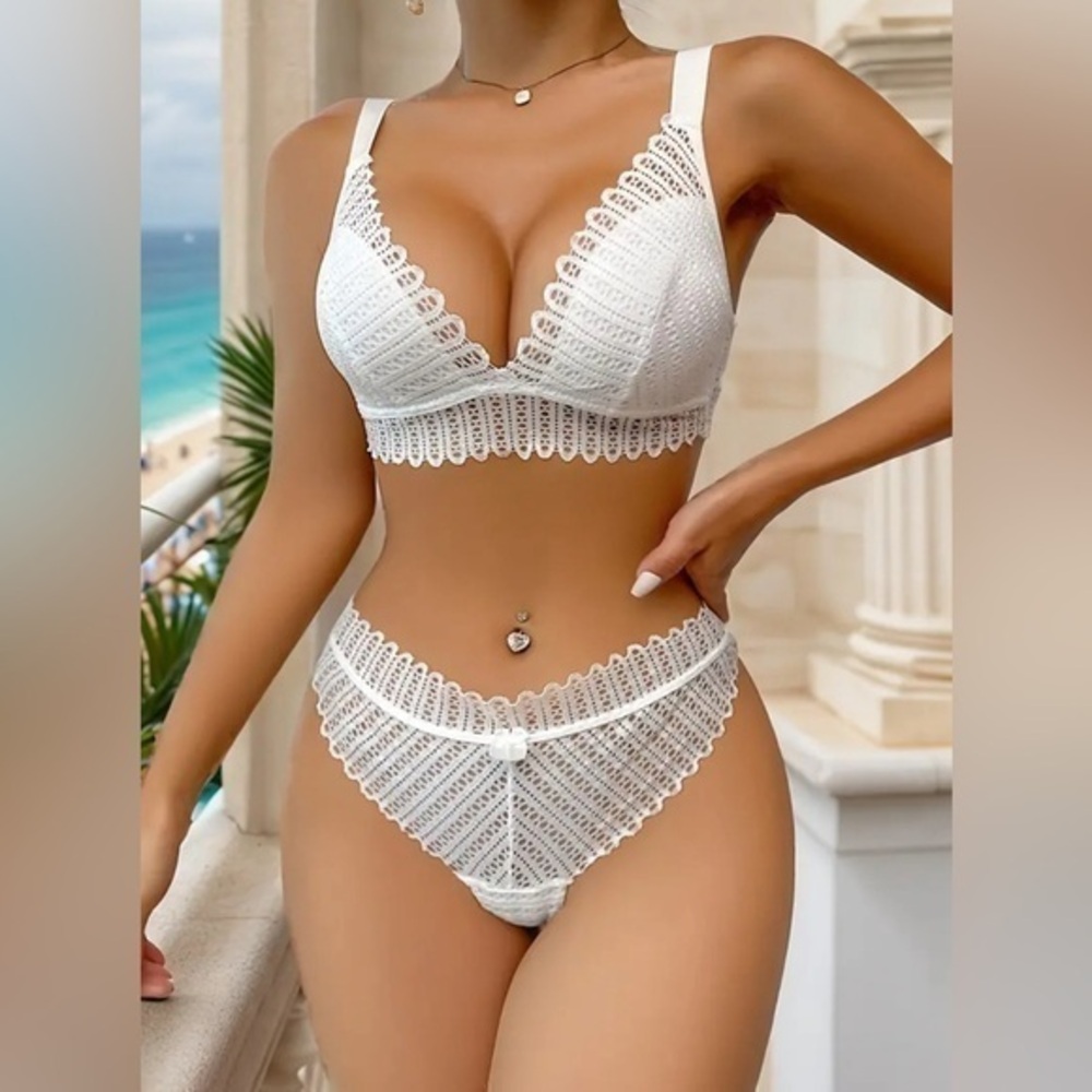 Elegant Solid Jacquard Mesh Breathable Bra & Panty